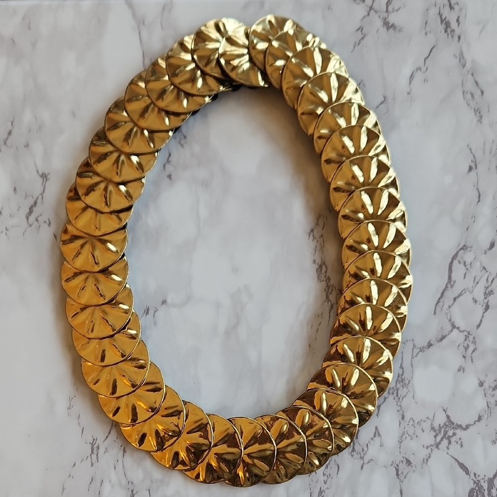 70s Gold Sand Dollar Flower Disc Women's Stretch Belt S/M